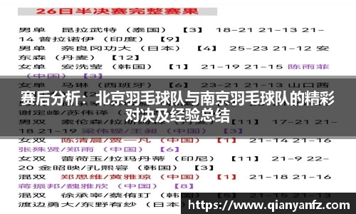 赛后分析：北京羽毛球队与南京羽毛球队的精彩对决及经验总结